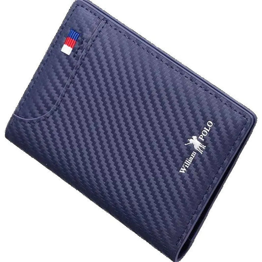 Carteira  de Luxo em Couro Azul - Fibra de Carbono