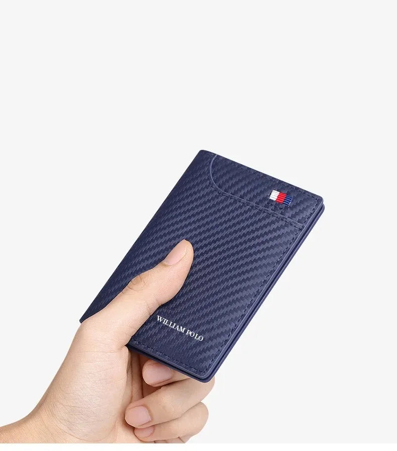 Carteira  de Luxo em Couro Azul - Fibra de Carbono