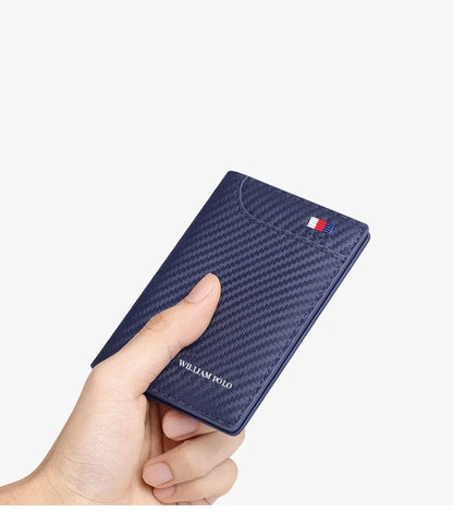 Carteira  de Luxo em Couro Azul - Fibra de Carbono