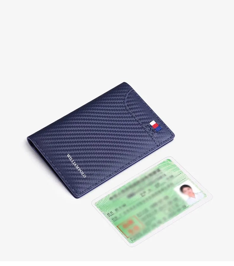 Carteira  de Luxo em Couro Azul - Fibra de Carbono