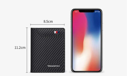 Carteira  de Luxo em Couro Azul - Fibra de Carbono