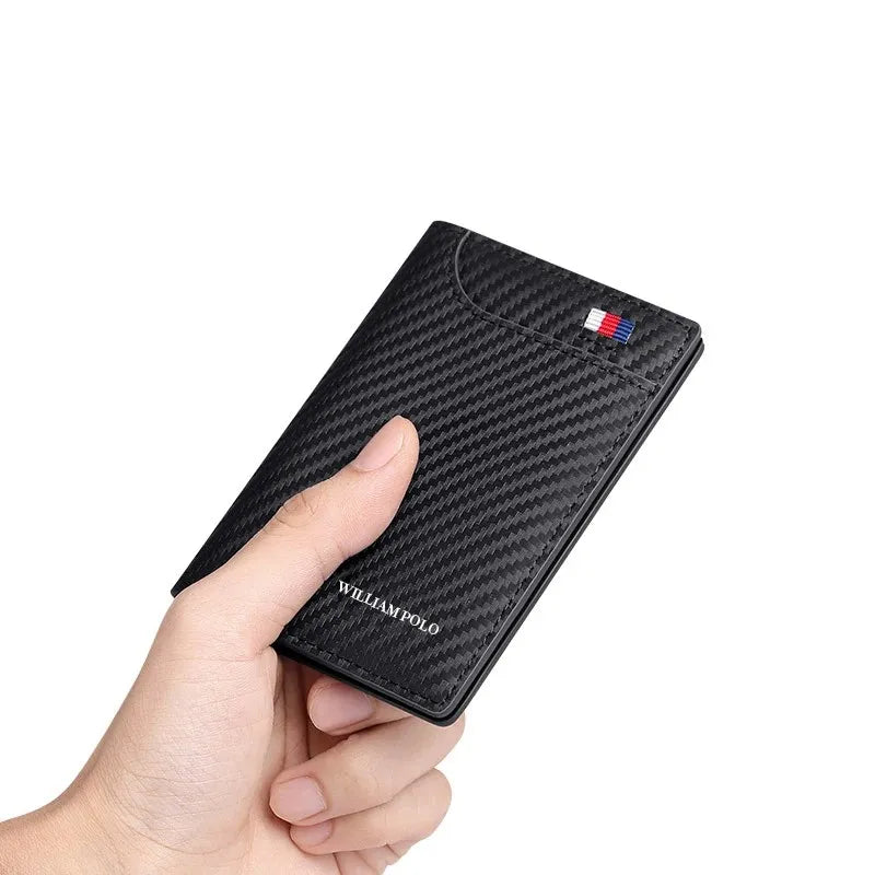 Carteira de Luxo em Couro Preto - Fibra de Carbono